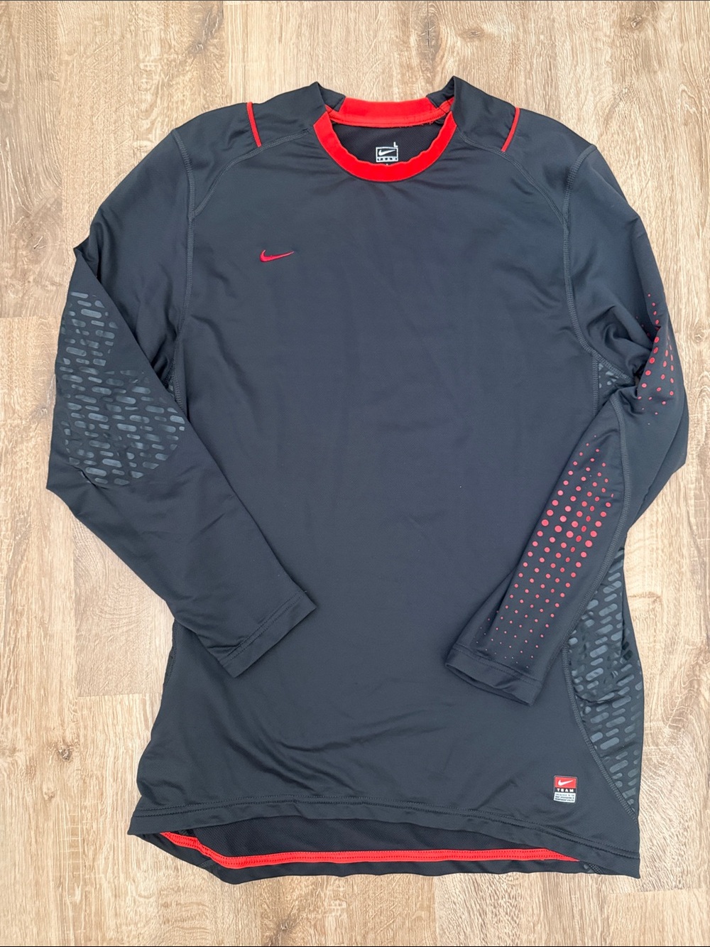 Nike Men’s Grey Long-Sleeve Training Top with Orange Accents, Size Large